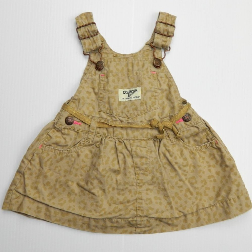 Oshkosh B'gosh Baby Girls 9 Months 9M Tan Brown Cheetah Print Overall Dress